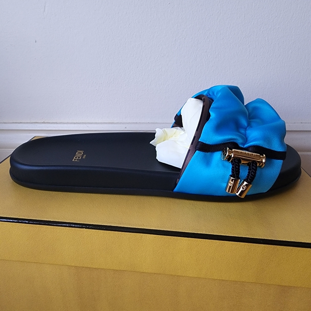 Brand New Never Been Worn Fendi Blue Slide Sandals